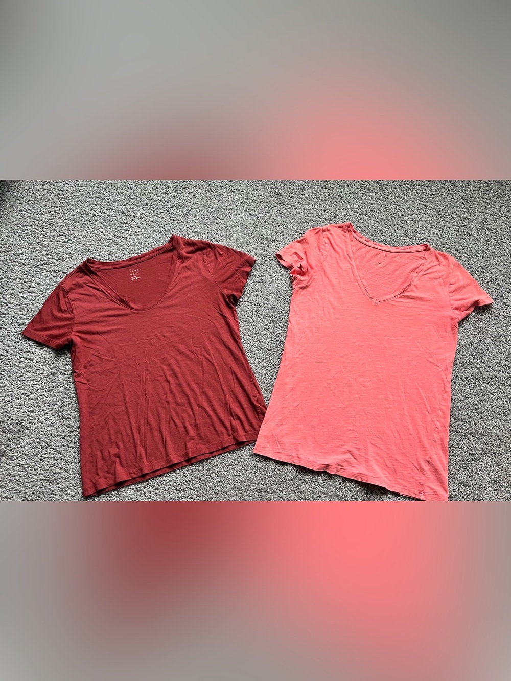 Women's V-Neck Tee in Brick Red and Coral - Casual Everyday Top